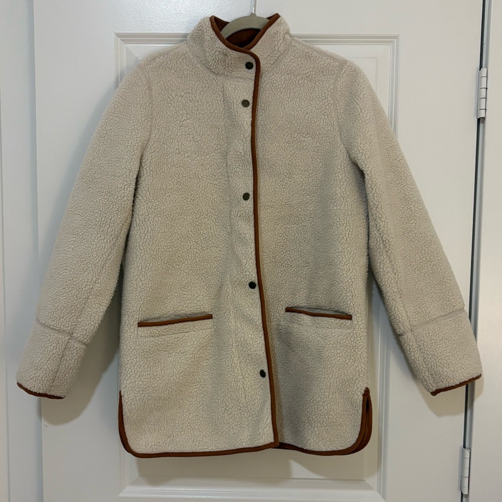 Old Navy Cream Teddy Jacket with Brown Suede Trim and Interior